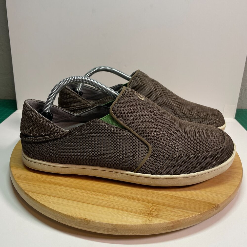 OluKai Men 9.5 Brown Nohea Mesh Slip On Sneaker Drop In Heel Casual Beach - Picture 3 of 9